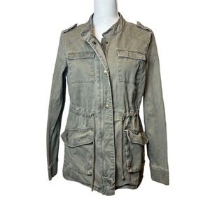 Per Se Cotton Utility Jacket Women's Khaki Green Olive Drawstring Pockets Medium